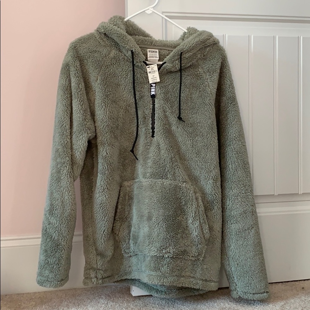 Pink Victoria Secret half zipper hoodie green S - Picture 1 of 2